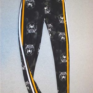 Jr Womens Leggings BLACK GRAY High Rise TIGERS Mustard & White Stripe NWOT